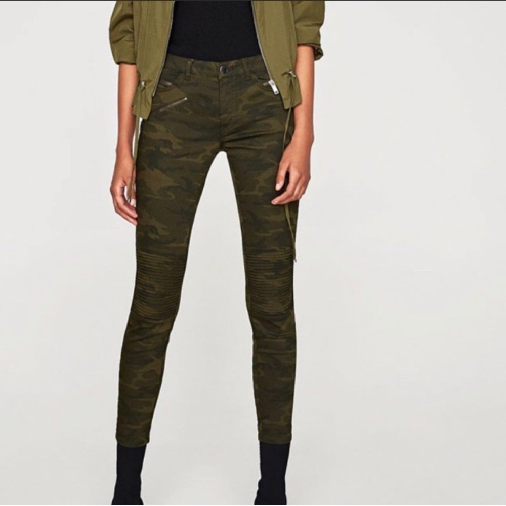 Zara Camo skinny Biker Jeans